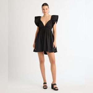 DAY & MOON Flutter Sleeve Black Mini Dress